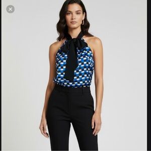 Stylish Blue and Black Checkered MK top